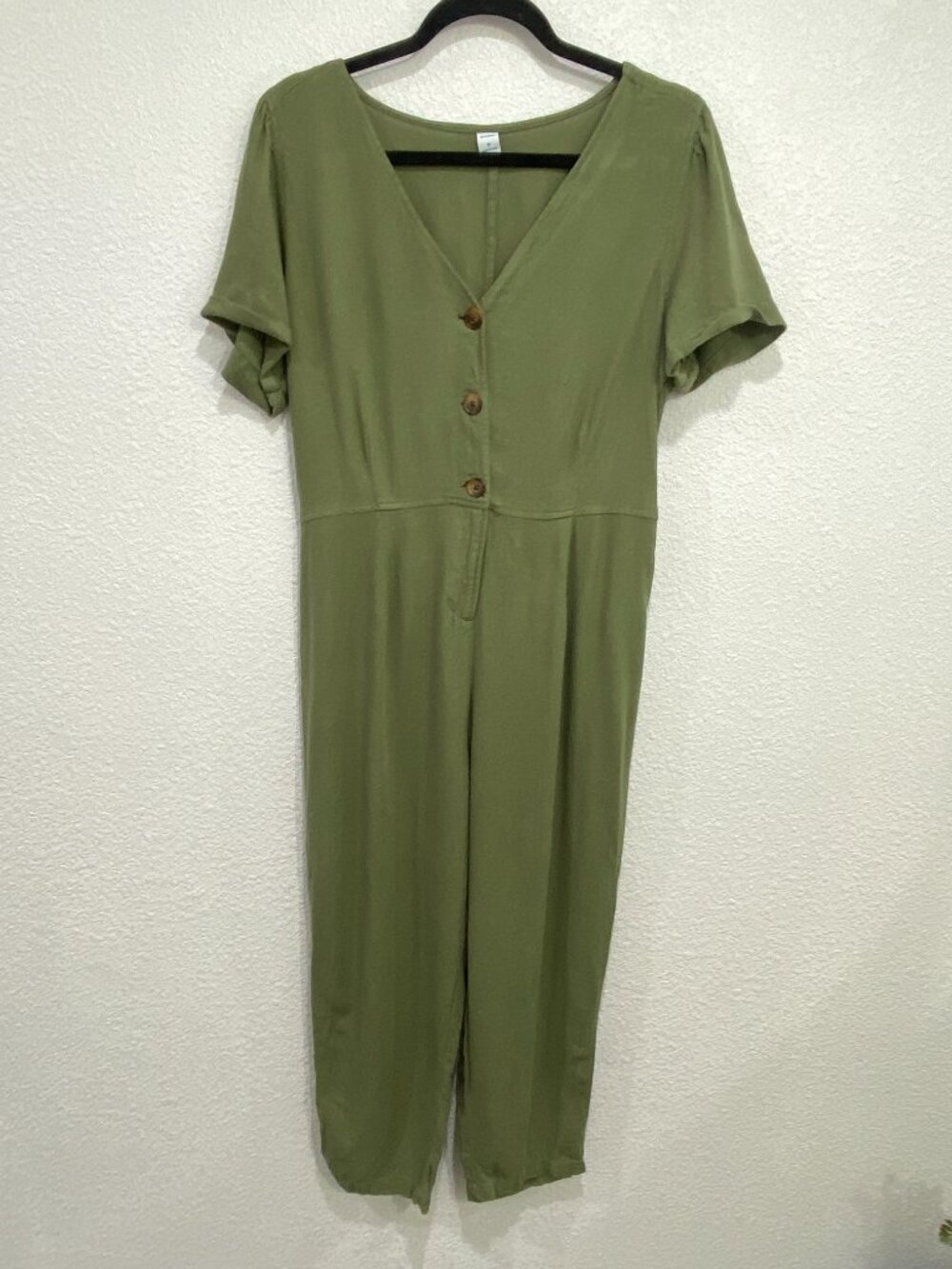 Old Navy Linen Blend Button Front Jumpsuit Boho Olive Green Medium - Picture 2 of 8